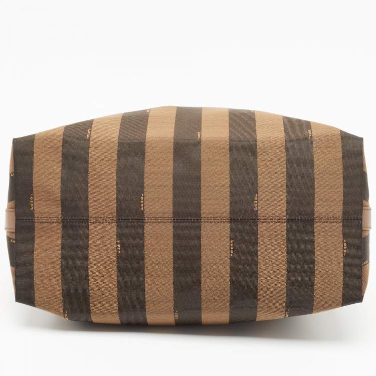 Pre Owned Fendi Tobacco Pequin Stripe Canvas and Leather Hobo