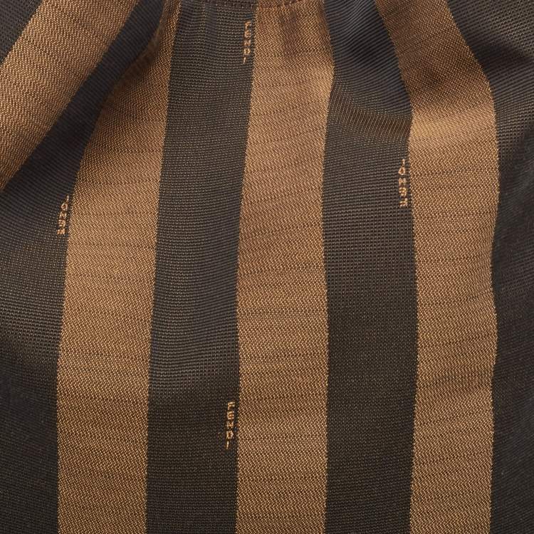 Pre Owned Fendi Tobacco Pequin Stripe Canvas and Leather Hobo