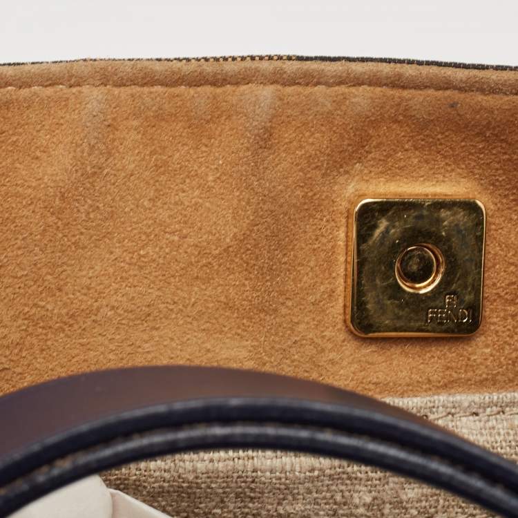 Pre Owned Fendi Tobacco Pequin Stripe Canvas and Leather Hobo