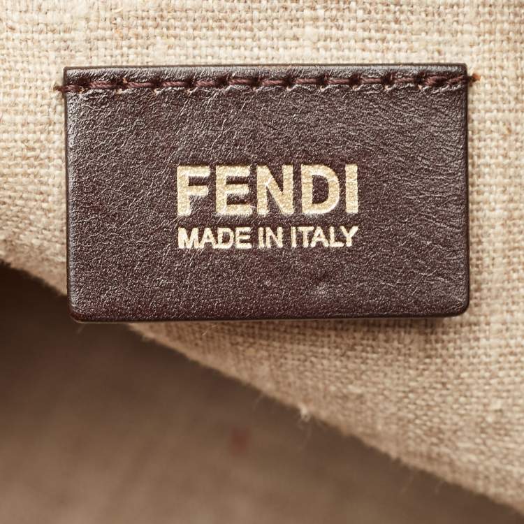 Pre Owned Fendi Tobacco Pequin Stripe Canvas and Leather Hobo
