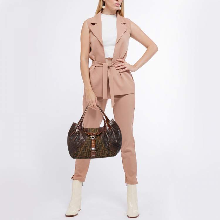 Pre Owned Fendi Tobacco Zucca Canvas and Leather Spy Bag