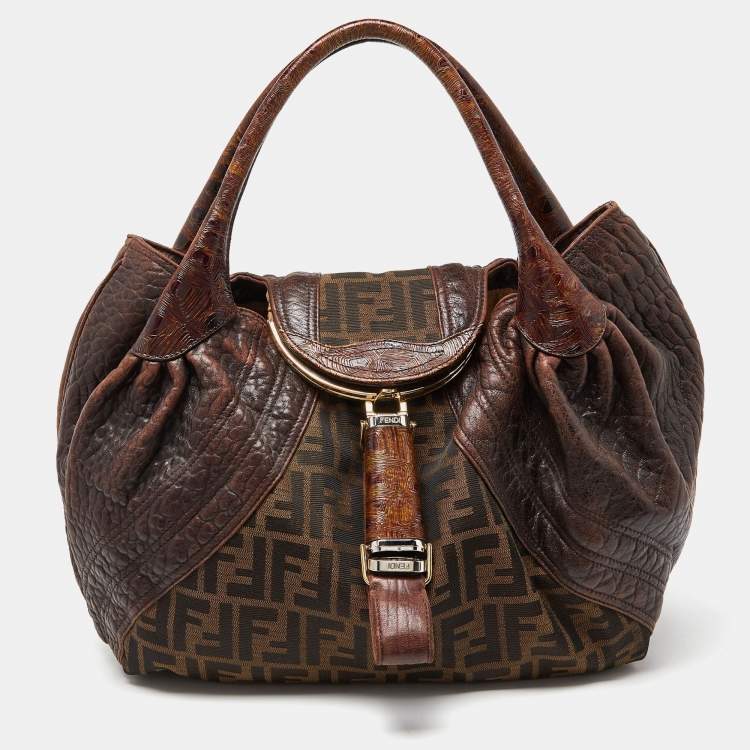 Pre Owned Fendi Tobacco Zucca Canvas and Leather Spy Bag