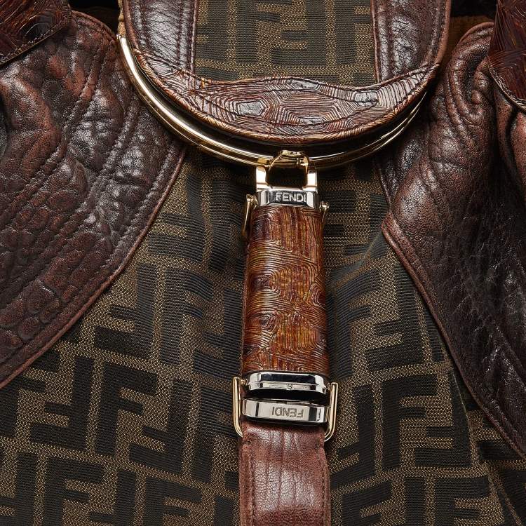 Pre Owned Fendi Tobacco Zucca Canvas and Leather Spy Bag