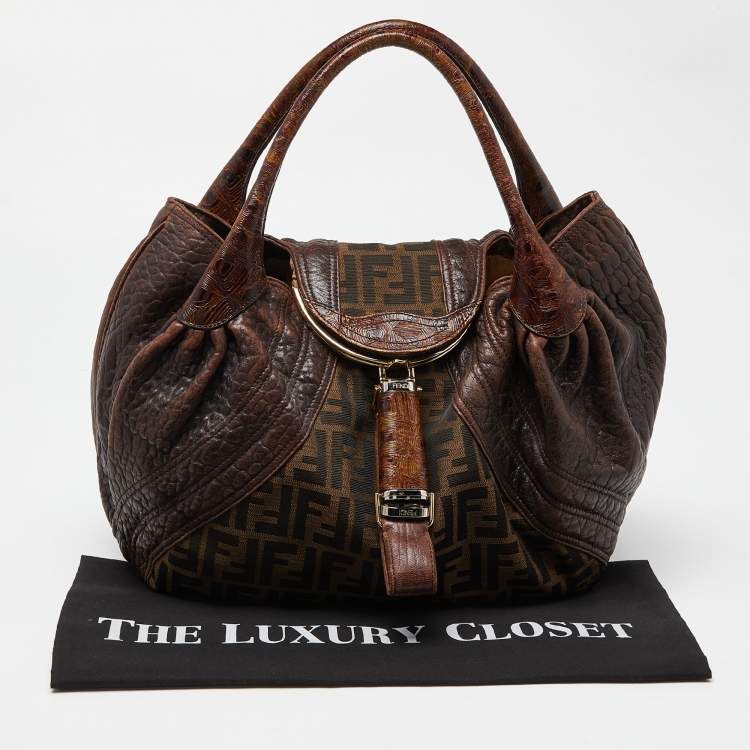 Pre Owned Fendi Tobacco Zucca Canvas and Leather Spy Bag