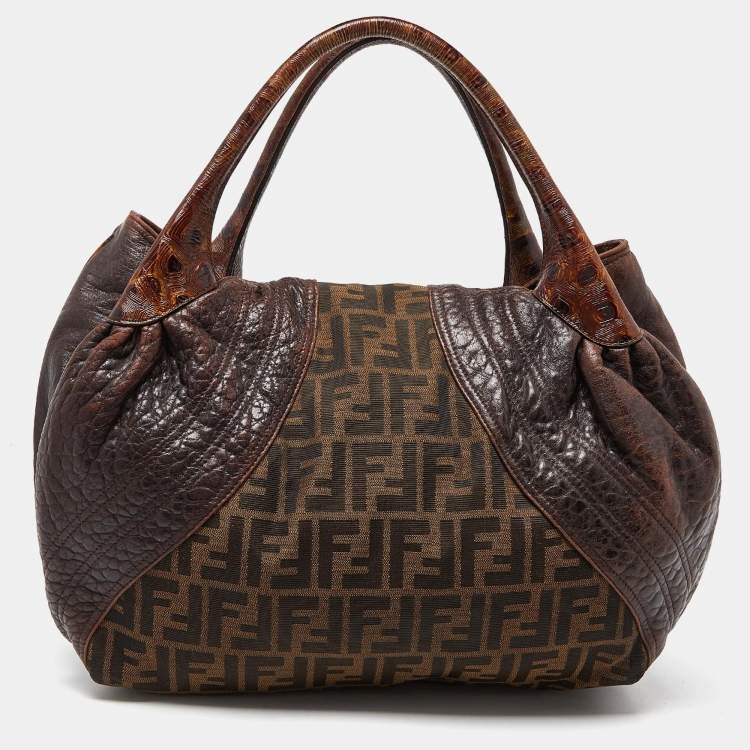 Pre Owned Fendi Tobacco Zucca Canvas and Leather Spy Bag