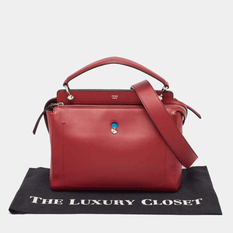 Pre Owned Fendi Red Leather Dotcom Top Handle Bag