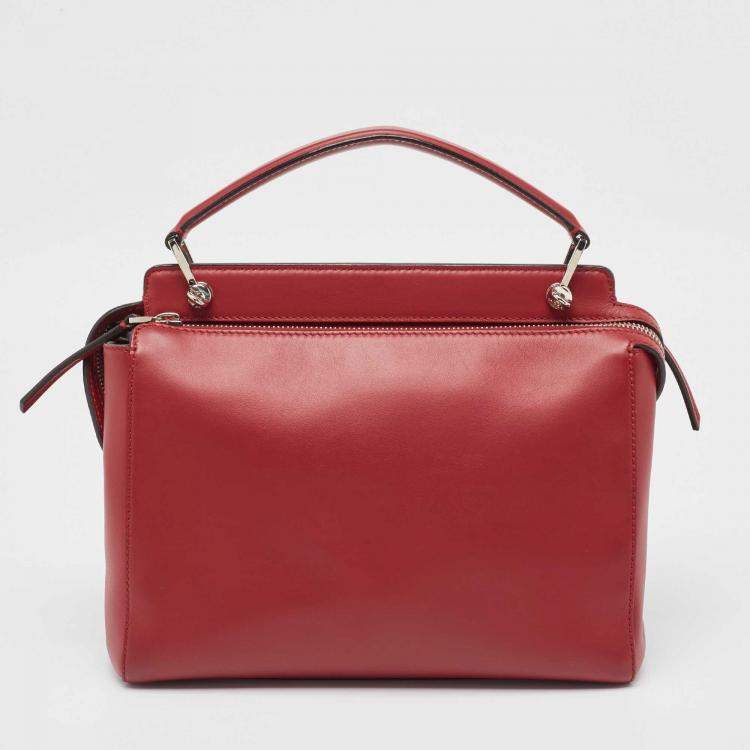 Pre Owned Fendi Red Leather Dotcom Top Handle Bag