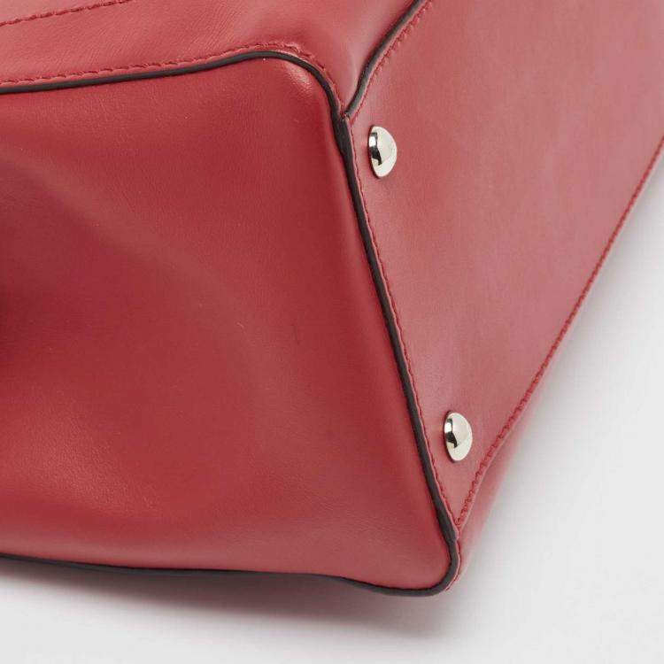 Pre Owned Fendi Red Leather Dotcom Top Handle Bag