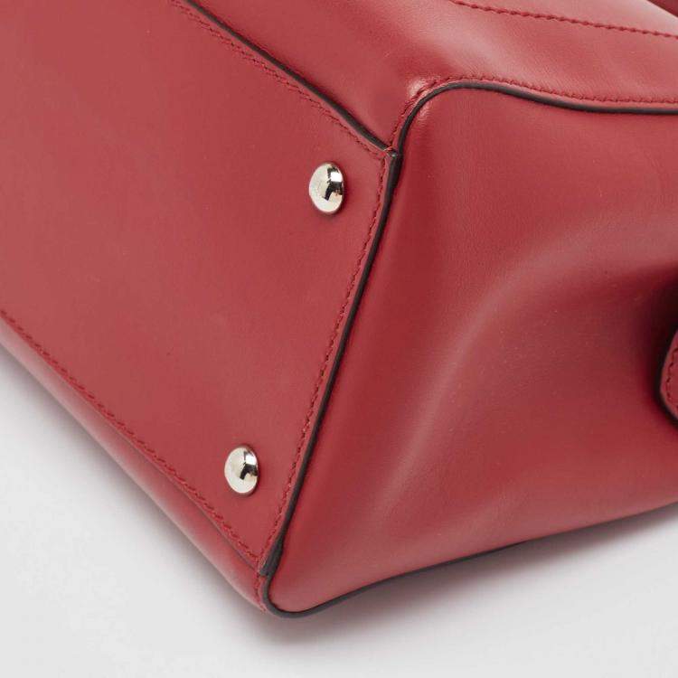 Pre Owned Fendi Red Leather Dotcom Top Handle Bag