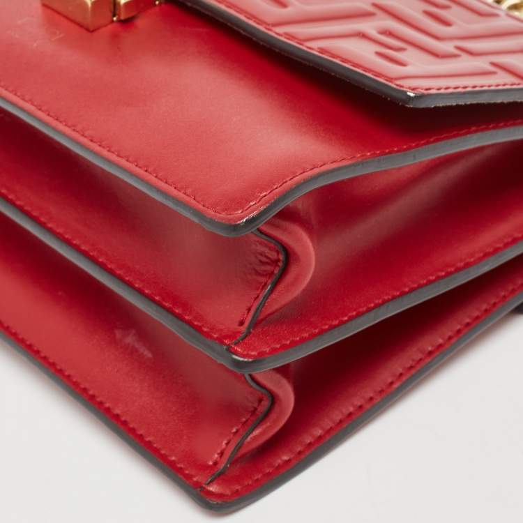Pre Owned Fendi Red Zucca Embossed Leather Small Kan I Flap Shoulder Bag