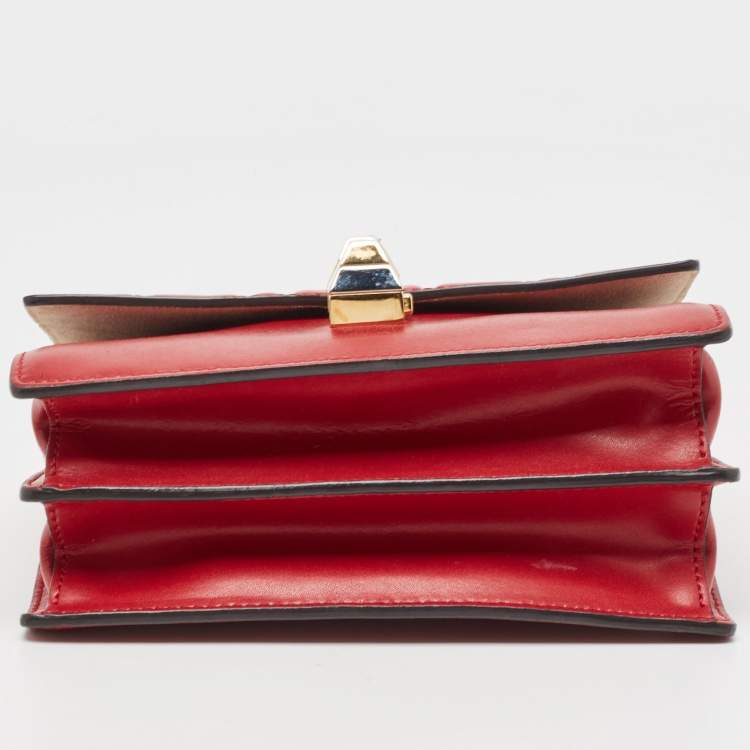 Pre Owned Fendi Red Zucca Embossed Leather Small Kan I Flap Shoulder Bag