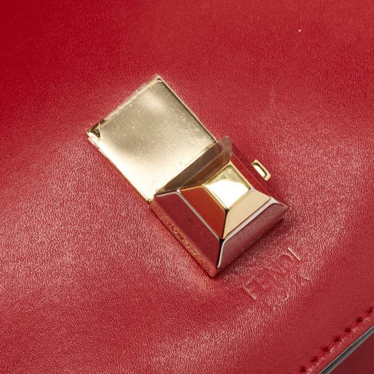 Pre Owned Fendi Red Zucca Embossed Leather Small Kan I Flap Shoulder Bag