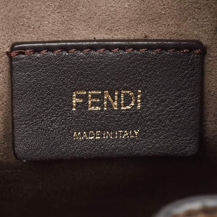 Pre Owned Fendi Brown/Black Zucca Embossed Leather Mini Mon Tresor Drawstring Bucket Bag