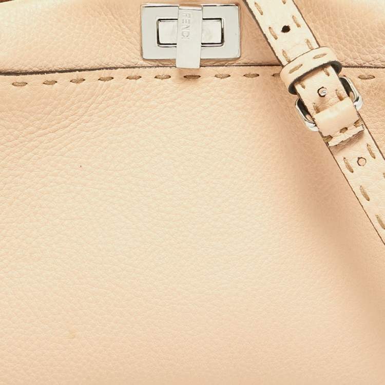 Pre Owned Fendi Peach Selleria Leather and Python Mini Peekaboo Top Handle Bag