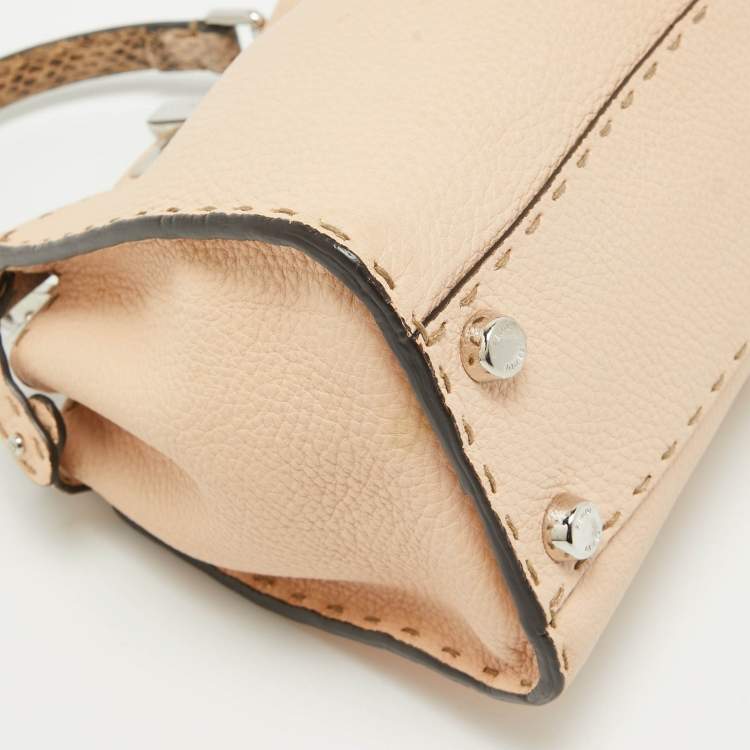 Pre Owned Fendi Peach Selleria Leather and Python Mini Peekaboo Top Handle Bag