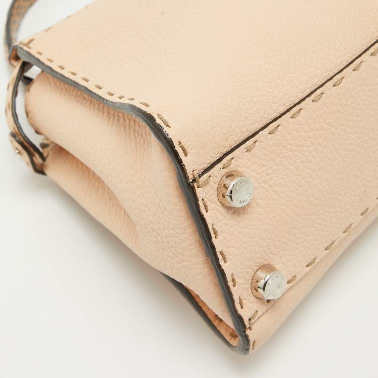 Pre Owned Fendi Peach Selleria Leather and Python Mini Peekaboo Top Handle Bag