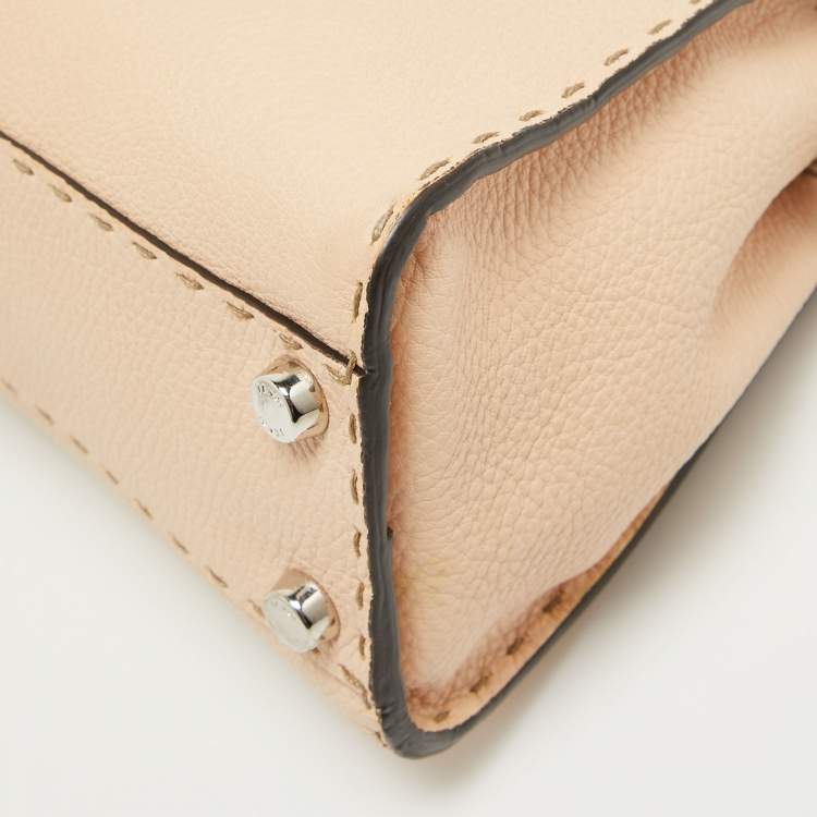Pre Owned Fendi Peach Selleria Leather and Python Mini Peekaboo Top Handle Bag
