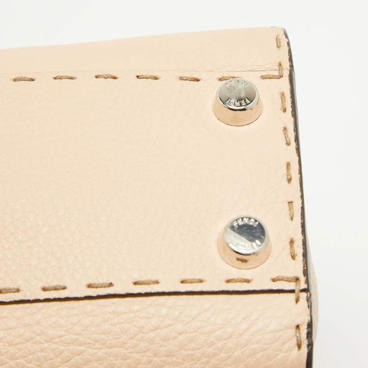 Pre Owned Fendi Peach Selleria Leather and Python Mini Peekaboo Top Handle Bag