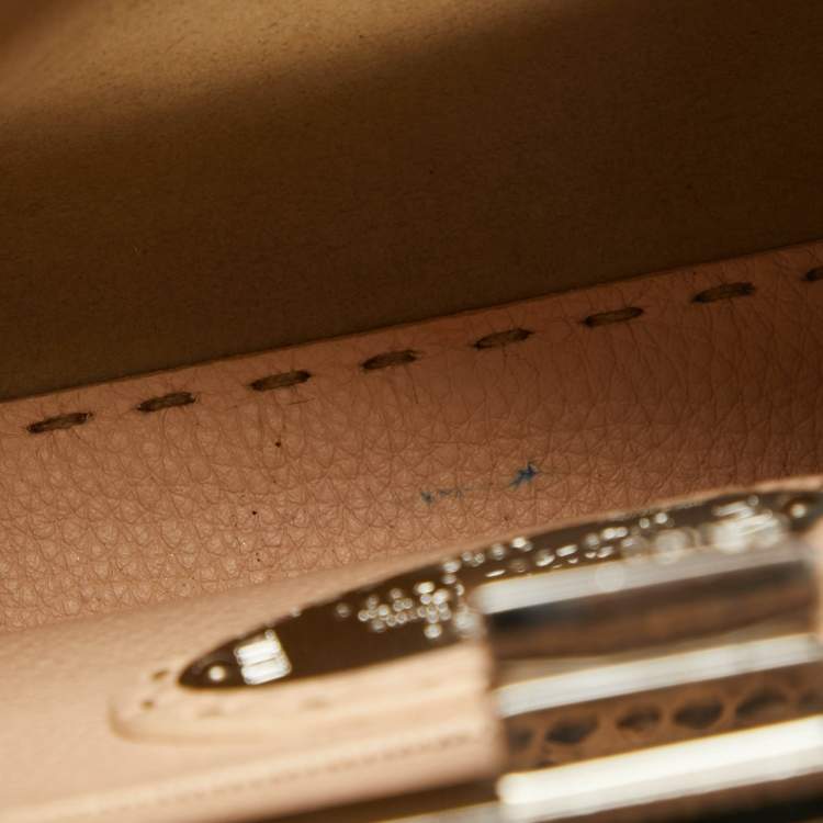 Pre Owned Fendi Peach Selleria Leather and Python Mini Peekaboo Top Handle Bag