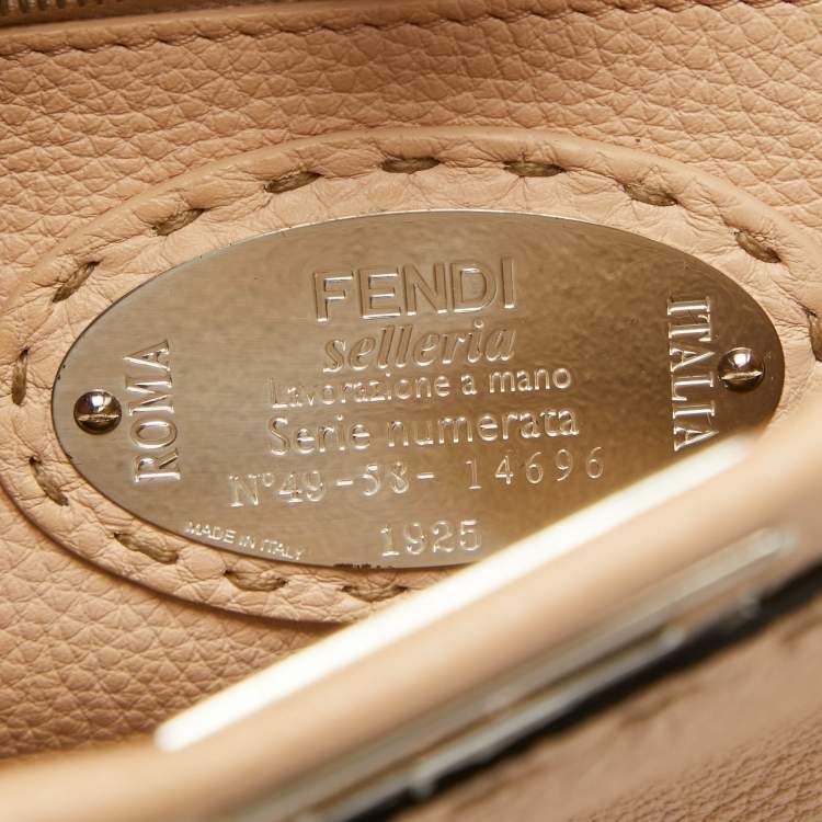 Pre Owned Fendi Peach Selleria Leather and Python Mini Peekaboo Top Handle Bag