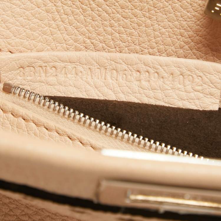 Pre Owned Fendi Peach Selleria Leather and Python Mini Peekaboo Top Handle Bag