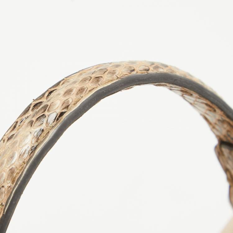 Pre Owned Fendi Peach Selleria Leather and Python Mini Peekaboo Top Handle Bag