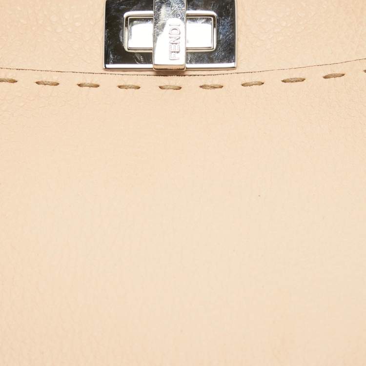 Pre Owned Fendi Peach Selleria Leather and Python Mini Peekaboo Top Handle Bag