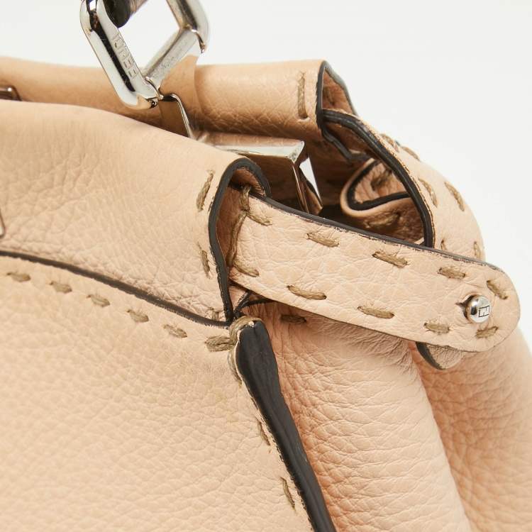 Pre Owned Fendi Peach Selleria Leather and Python Mini Peekaboo Top Handle Bag