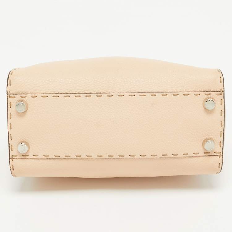 Pre Owned Fendi Peach Selleria Leather and Python Mini Peekaboo Top Handle Bag