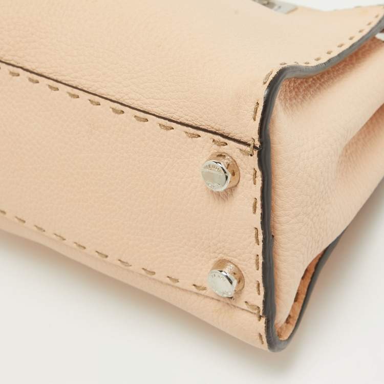 Pre Owned Fendi Peach Selleria Leather and Python Mini Peekaboo Top Handle Bag