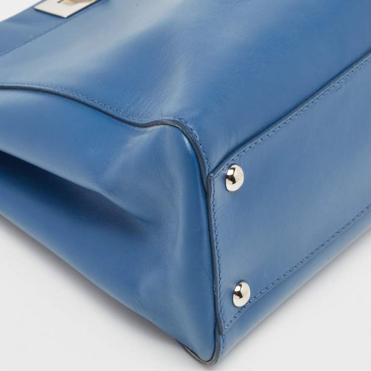 Pre Owned Fendi Blue Leather Medium Peekaboo Top Handle Bag