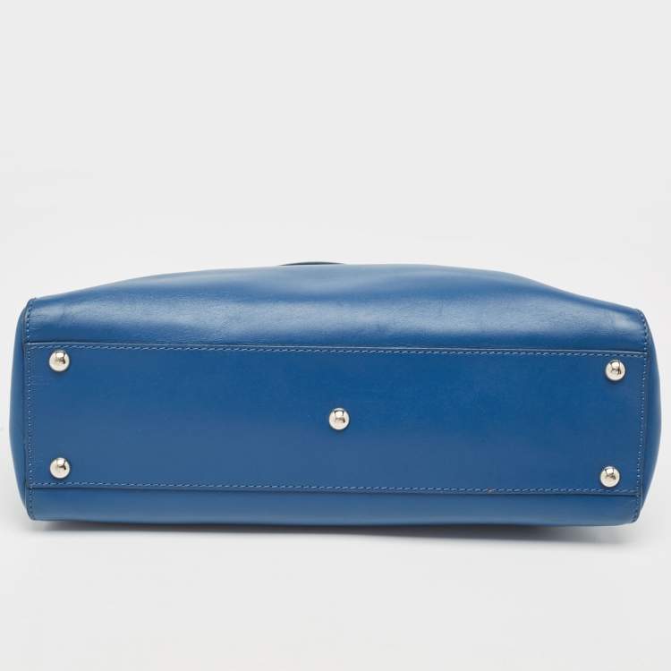 Pre Owned Fendi Blue Leather Medium Peekaboo Top Handle Bag