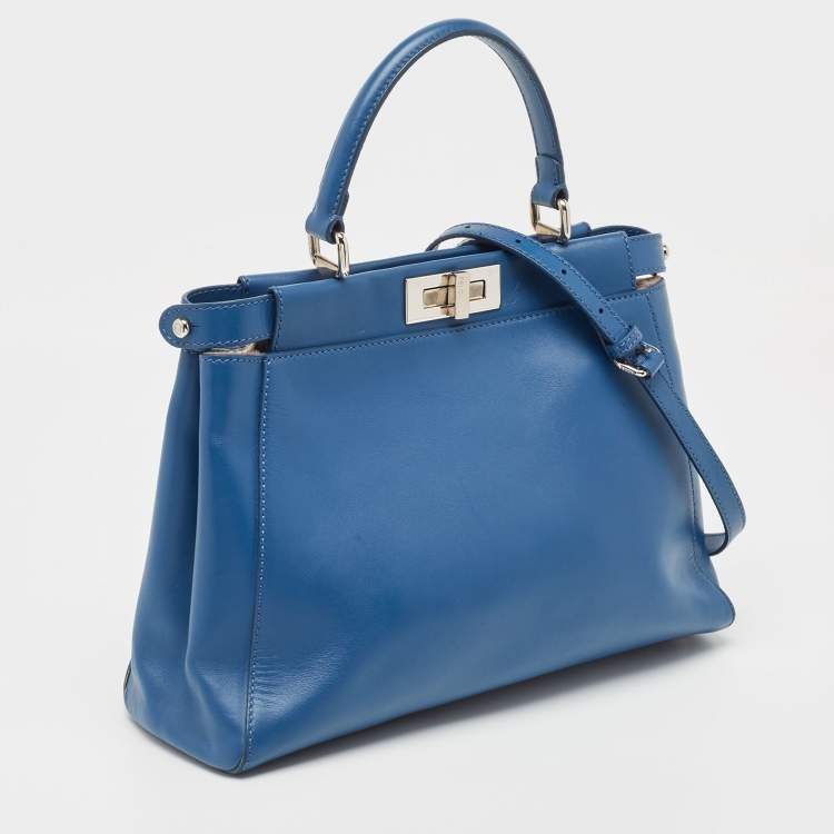 Pre Owned Fendi Blue Leather Medium Peekaboo Top Handle Bag