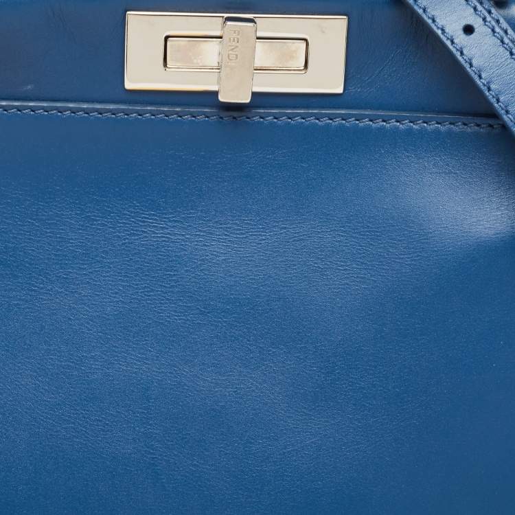 Pre Owned Fendi Blue Leather Medium Peekaboo Top Handle Bag