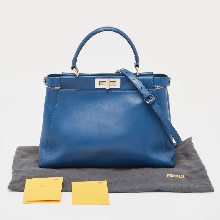 Pre Owned Fendi Blue Leather Medium Peekaboo Top Handle Bag