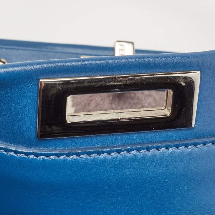 Pre Owned Fendi Blue Leather Medium Peekaboo Top Handle Bag