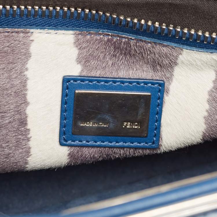 Pre Owned Fendi Blue Leather Medium Peekaboo Top Handle Bag