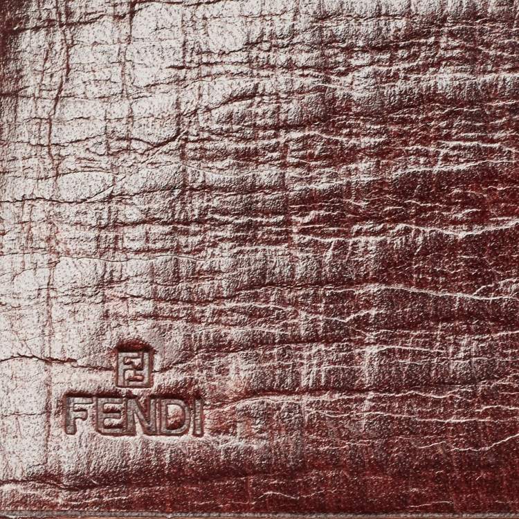 Pre Owned Fendi Brown/Beige Zucchino Fabric and Leather FF French Wallet