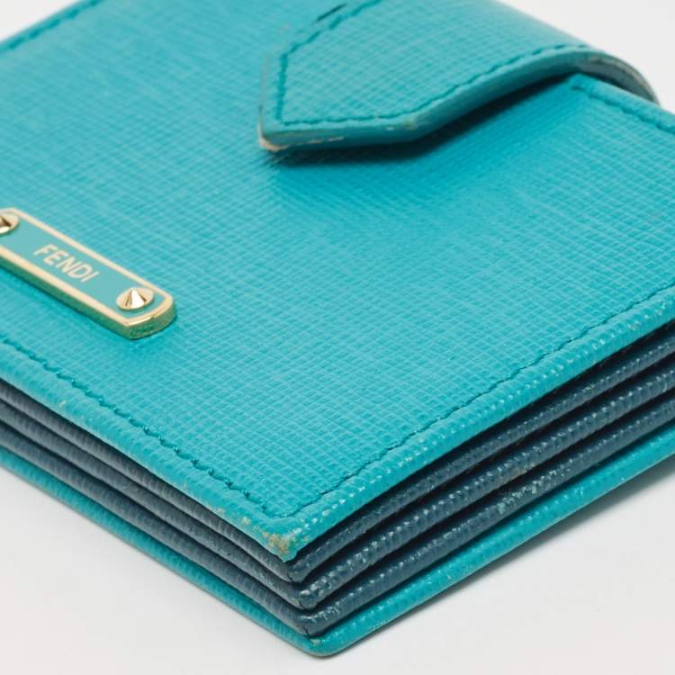 Pre Owned Fendi Green/Teal Leather Elite Card Holder