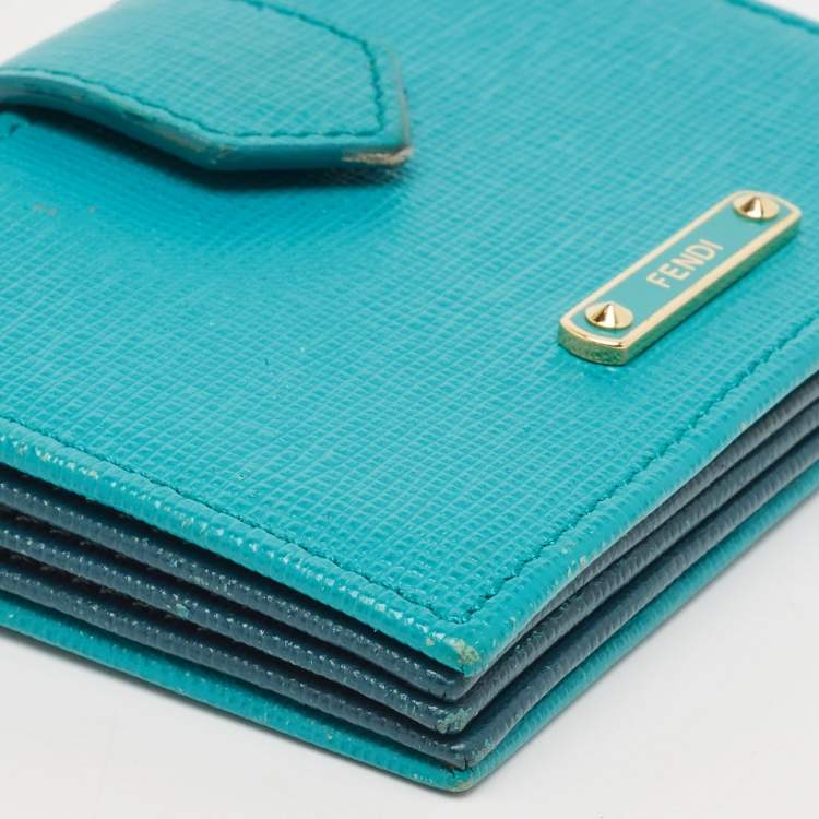 Pre Owned Fendi Green/Teal Leather Elite Card Holder