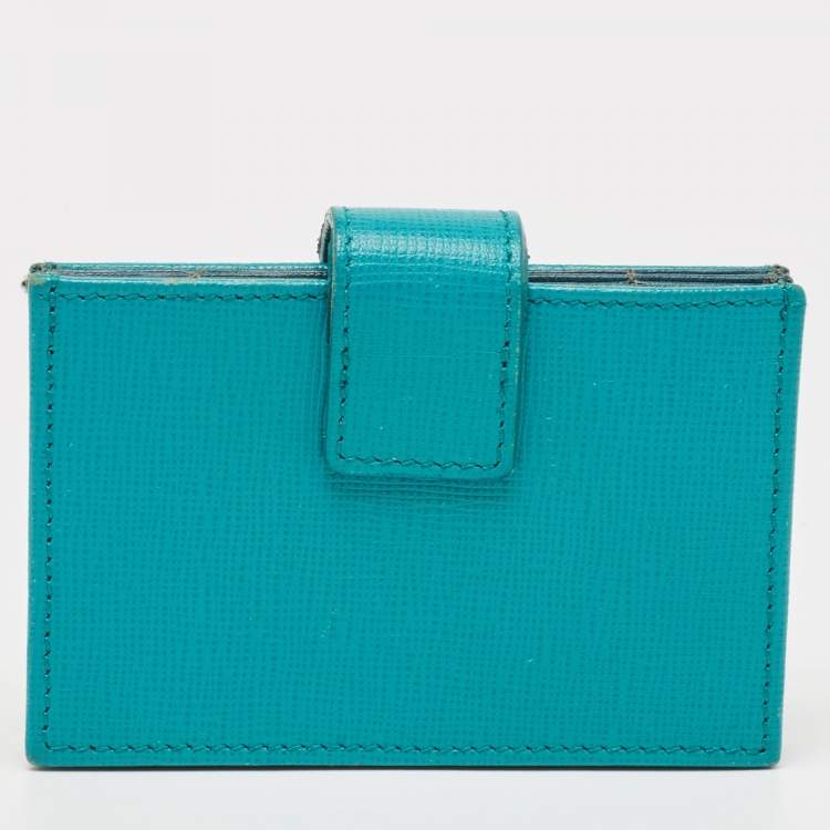 Pre Owned Fendi Green/Teal Leather Elite Card Holder
