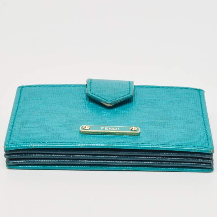 Pre Owned Fendi Green/Teal Leather Elite Card Holder