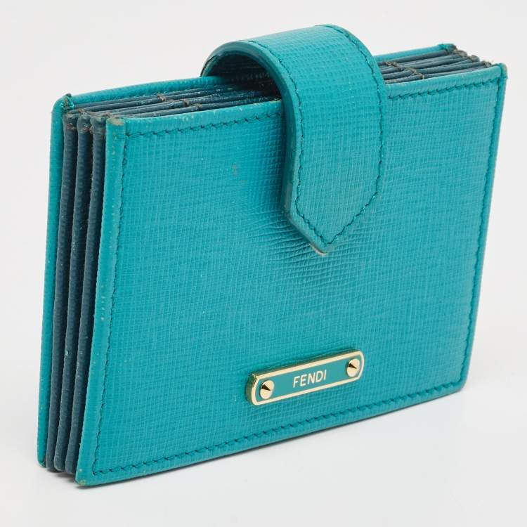 Pre Owned Fendi Green/Teal Leather Elite Card Holder