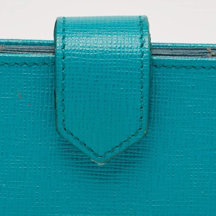 Pre Owned Fendi Green/Teal Leather Elite Card Holder