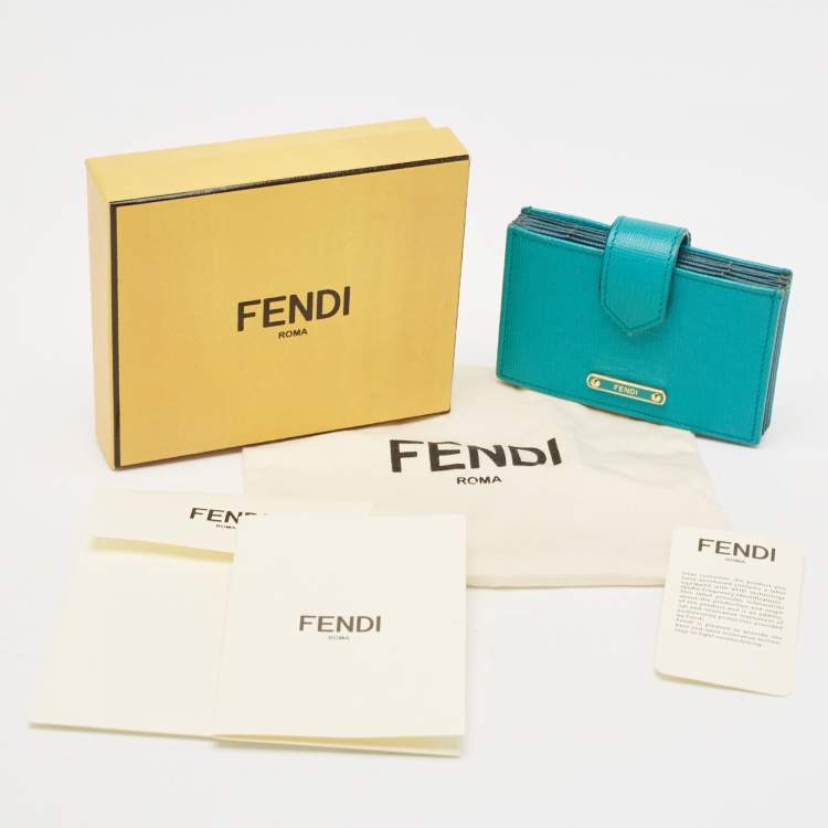 Pre Owned Fendi Green/Teal Leather Elite Card Holder