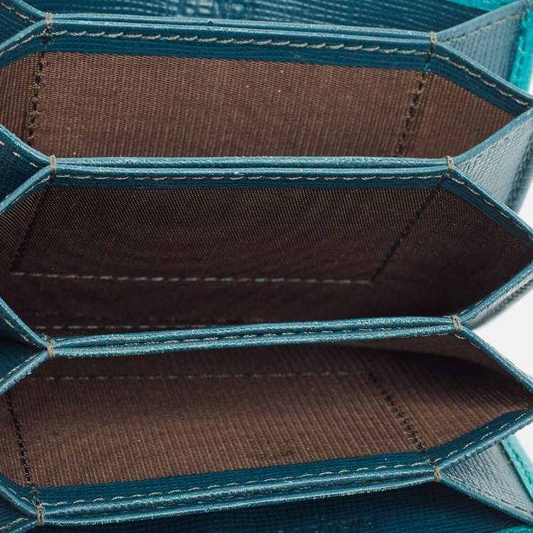 Pre Owned Fendi Green/Teal Leather Elite Card Holder