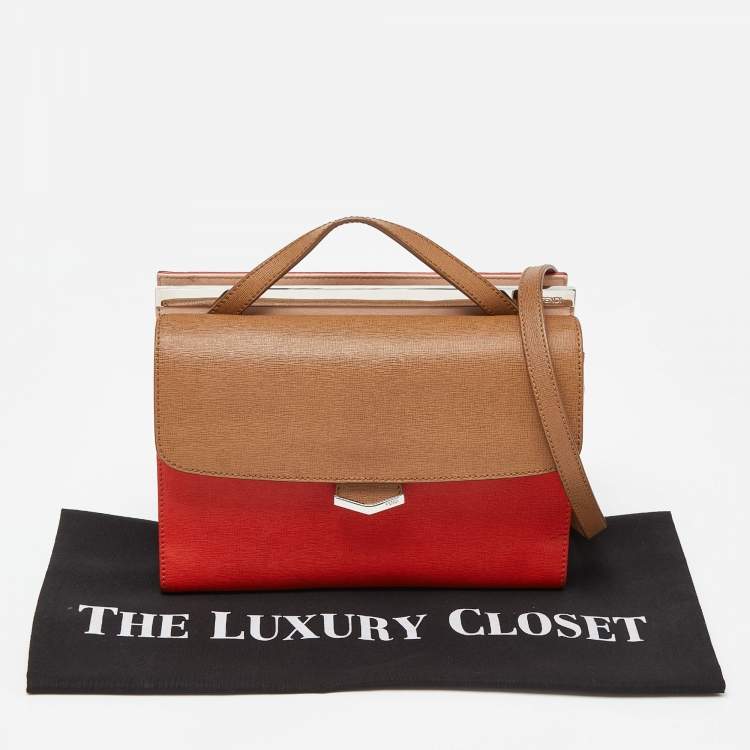 Pre Owned Fendi Tri Color Leather Small Demi Jour Top Handle Bag