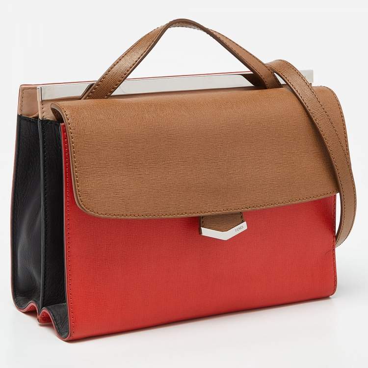Pre Owned Fendi Tri Color Leather Small Demi Jour Top Handle Bag