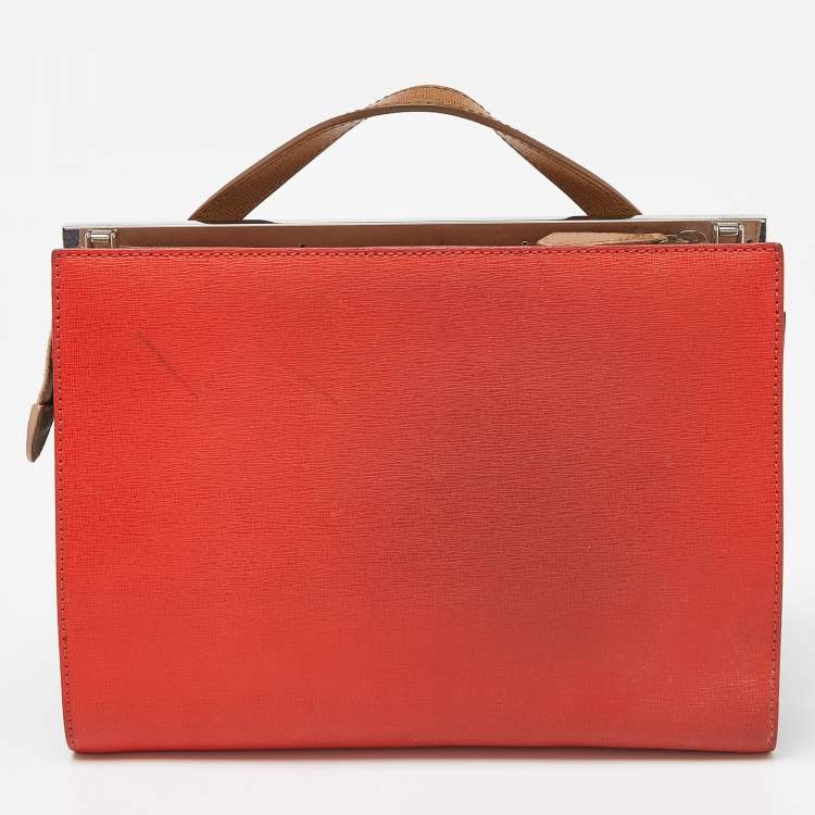 Pre Owned Fendi Tri Color Leather Small Demi Jour Top Handle Bag