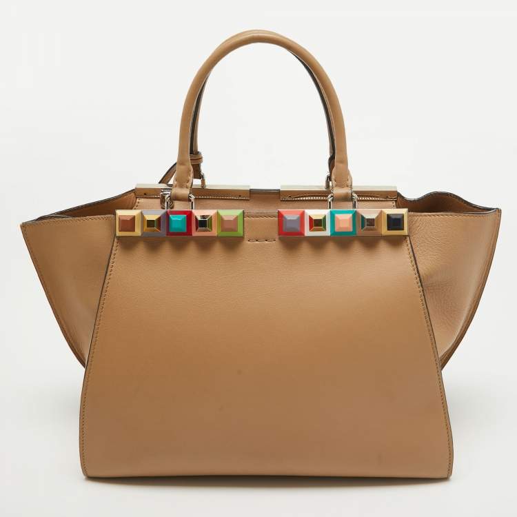 Pre Owned Fendi Beige Leather Medium Studded 3Jours Tote